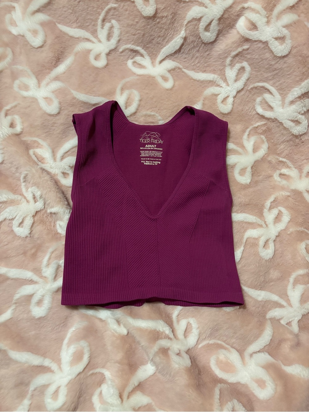 Tiger Friday Plum V-Neck Ribbed Crop Tiger Friday